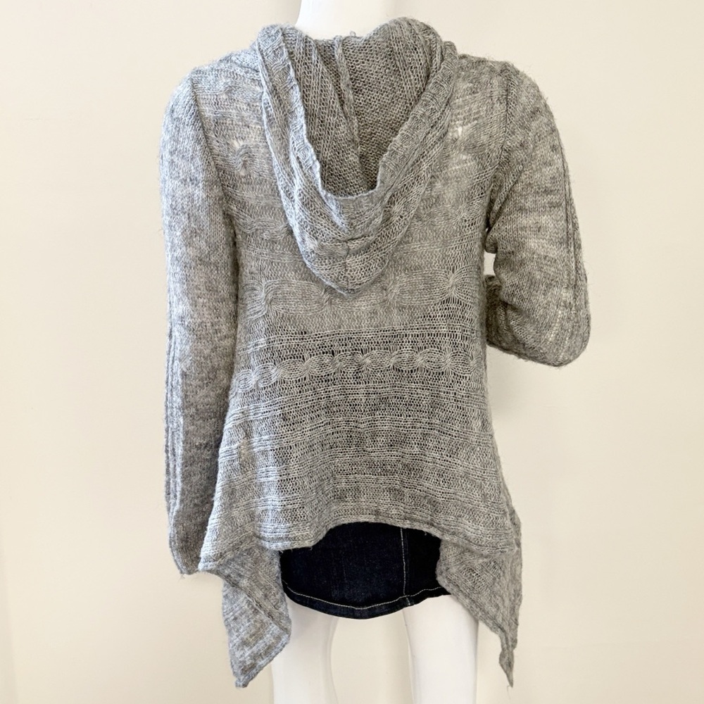 Y2K Charlotte Russe Gray Knit Sweater Hooded Cardigan w Asymmetrical Hem - Picture 3 of 6